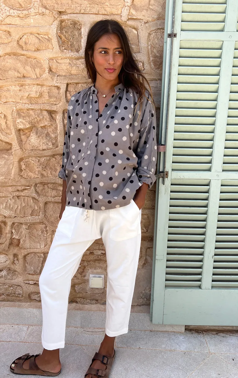 1 left- Wabi sabi Grey dot Pocket shirt