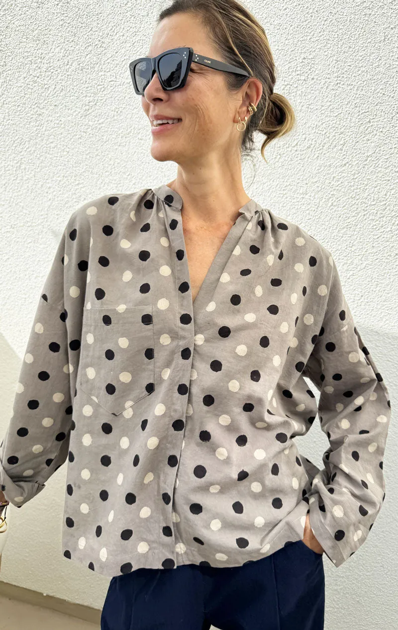 1 left- Wabi sabi Grey dot Pocket shirt