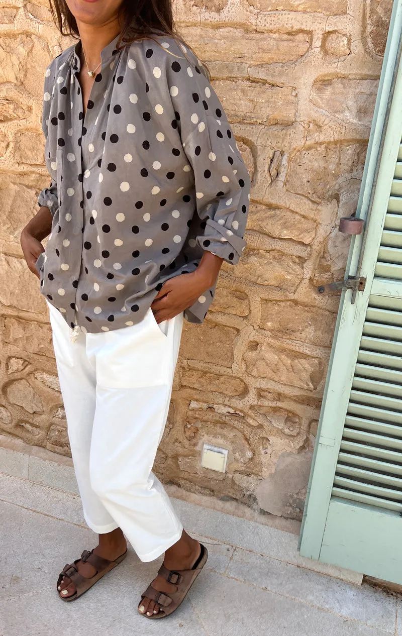 1 left- Wabi sabi Grey dot Pocket shirt