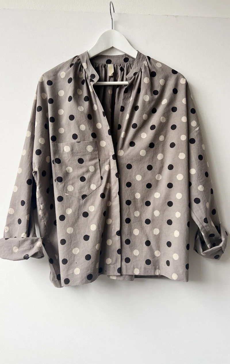 1 left- Wabi sabi Grey dot Pocket shirt