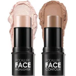 2 Pcs Mineral Cream Contour Stick,Moisturize Highlighter and Bronzer Pen,Non Stick Face Brightens & Shades Pencil,Long Lasting & Smooth Gliding Face Illuminator Makeup,Light-Medium
