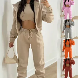 2025 Women's sporty casual hooded sweatshirt   slim-fit vest   trousers, set of 3.