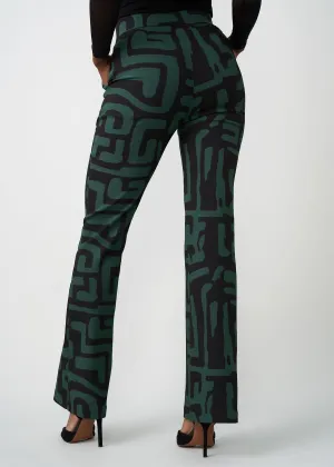 Abebe Women's African Print Stretch Wide Leg Pants (Black Malachite Geometric)