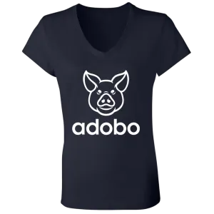 Adobo Pig Head Ladies Jersey V-Neck T-Shirt