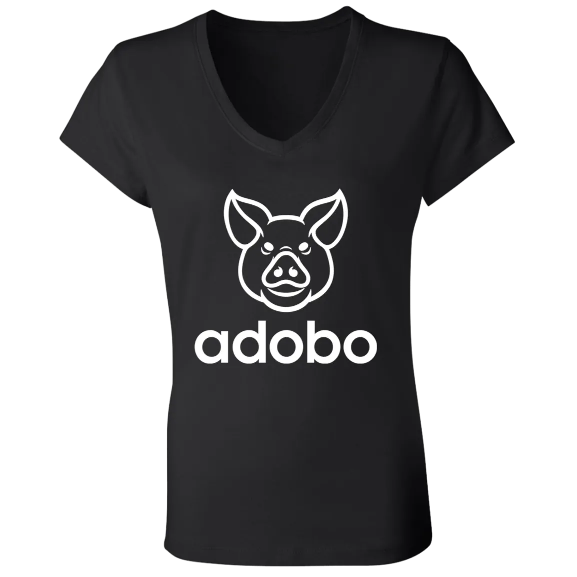 Adobo Pig Head Ladies Jersey V-Neck T-Shirt