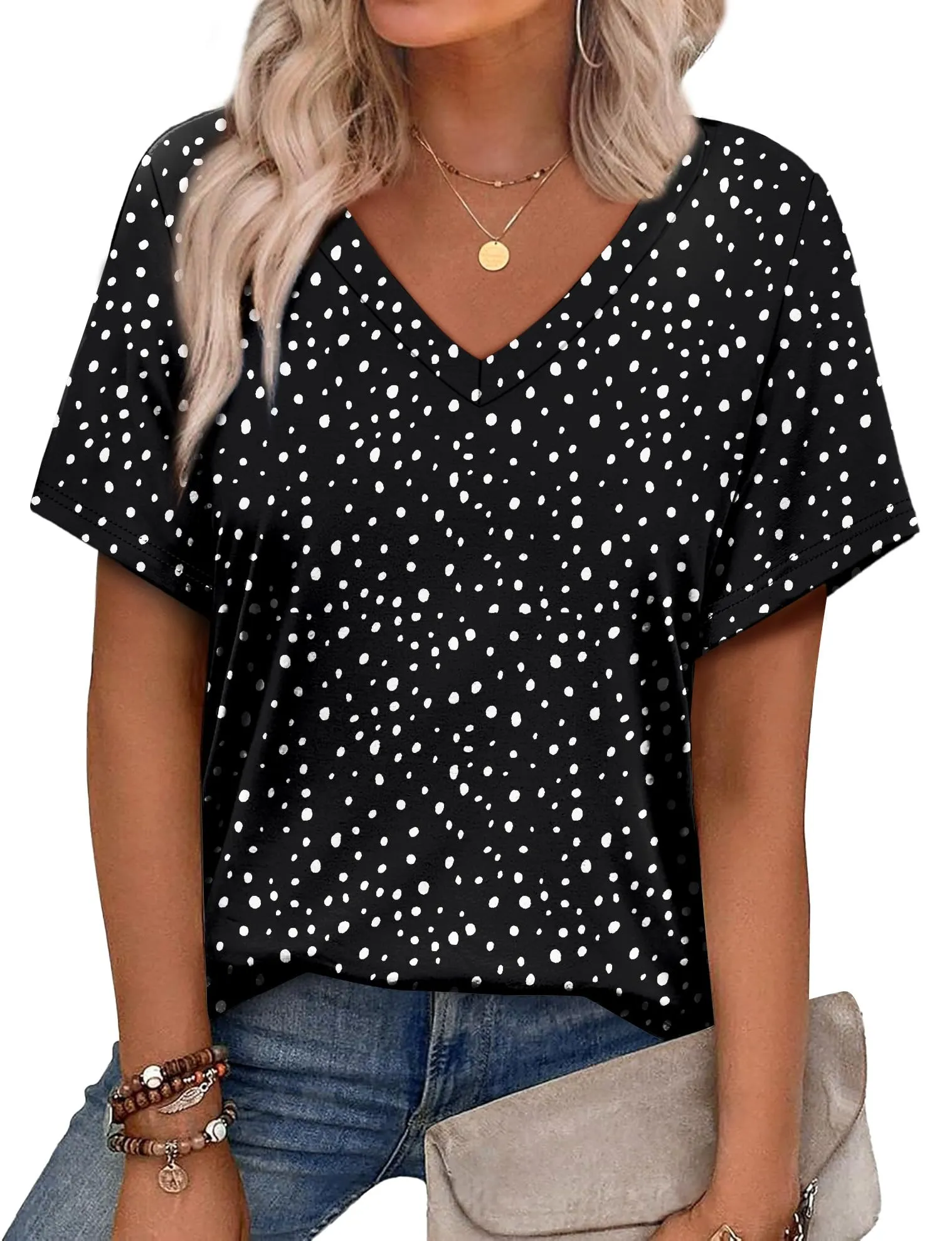 Alaroo Womens Summer Tops 2025 V Neck Short Sleeve Shirts Trendy Dressy Casual Vacation Outfits Printed