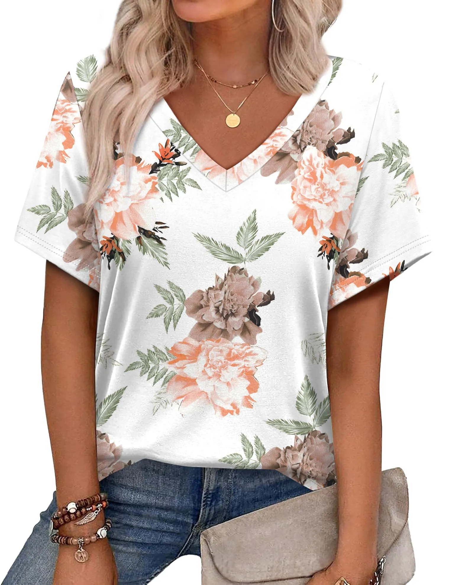 Alaroo Womens Summer Tops 2025 V Neck Short Sleeve Shirts Trendy Dressy Casual Vacation Outfits Printed