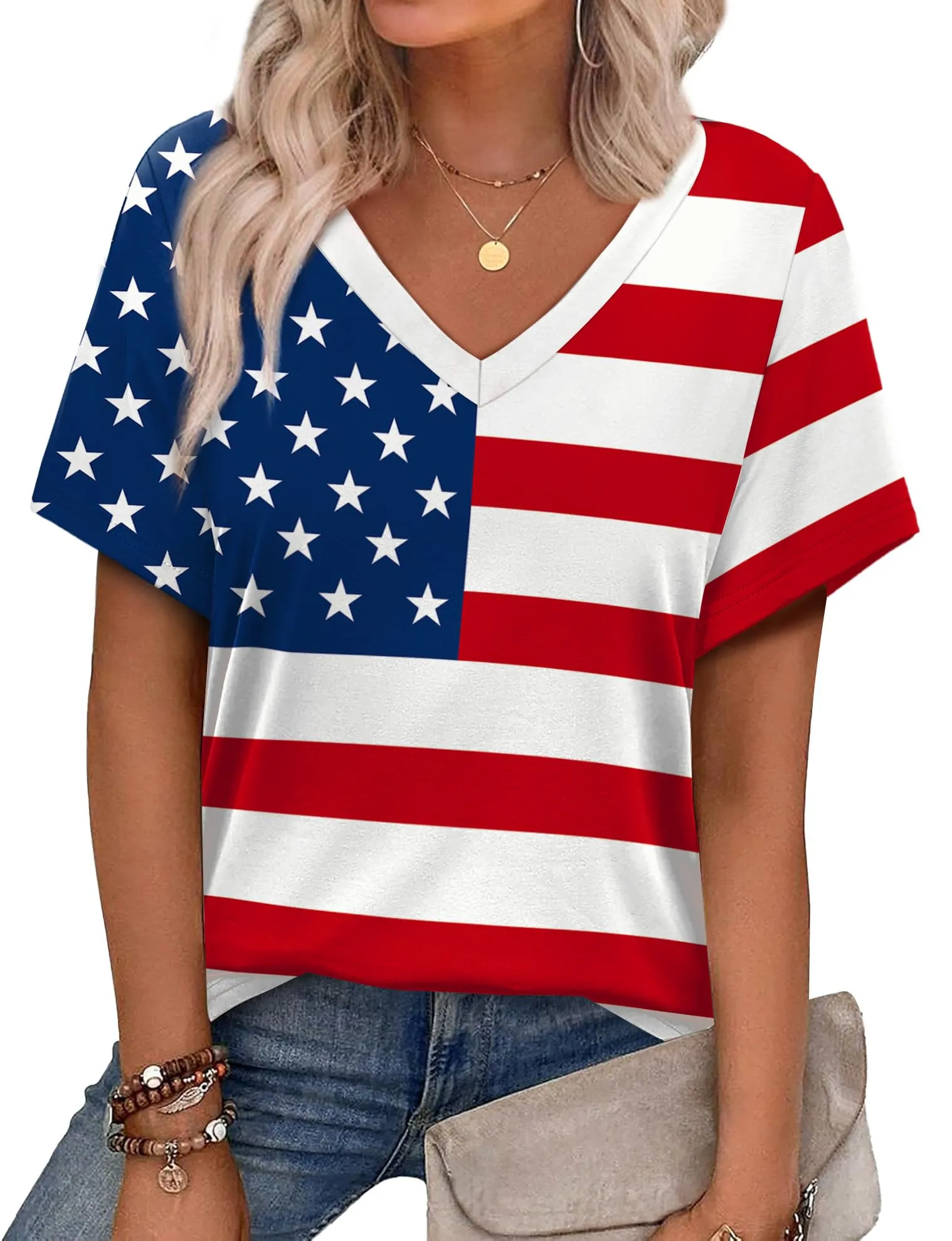 Alaroo Womens Summer Tops 2025 V Neck Short Sleeve Shirts Trendy Dressy Casual Vacation Outfits Printed