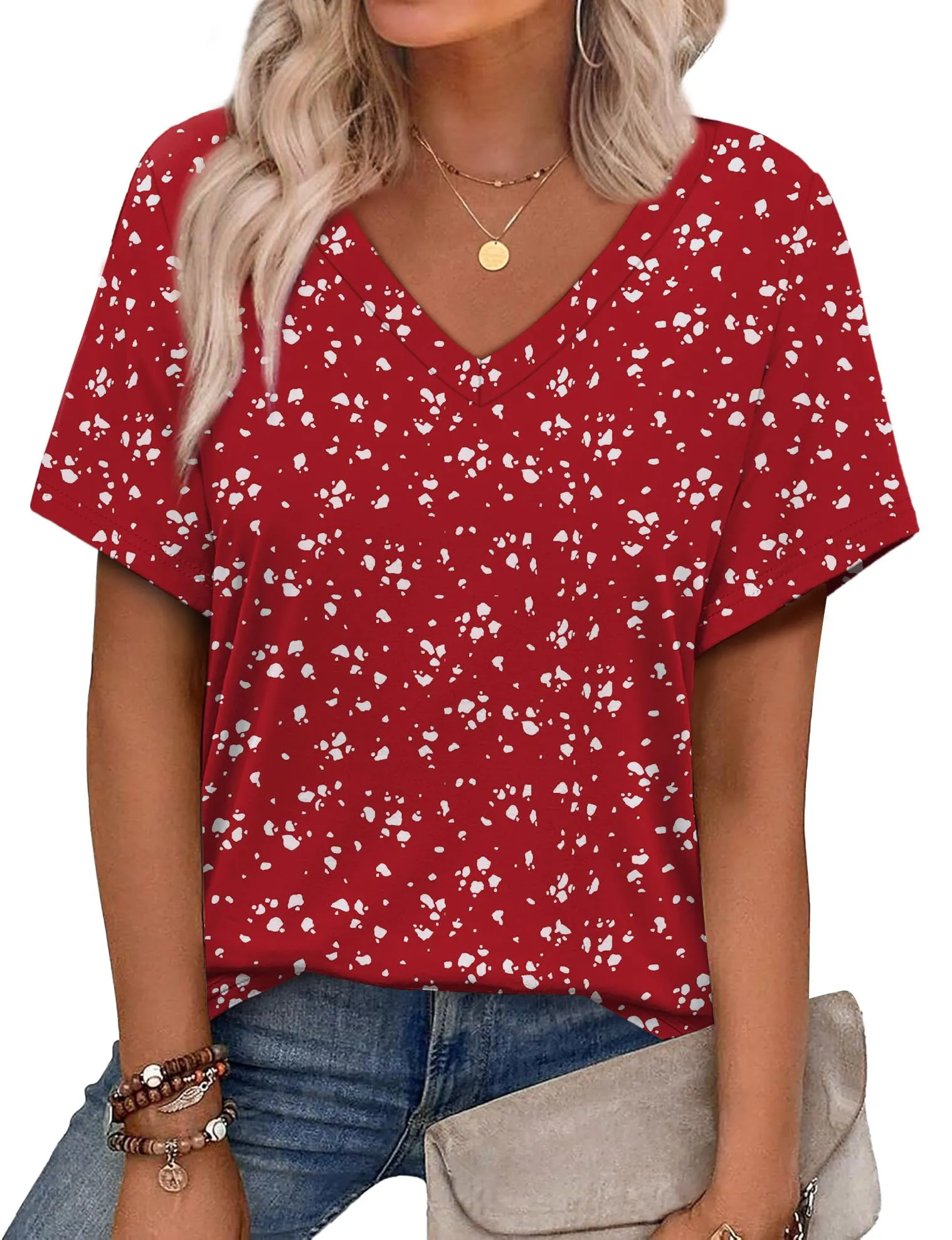 Alaroo Womens Summer Tops 2025 V Neck Short Sleeve Shirts Trendy Dressy Casual Vacation Outfits Printed