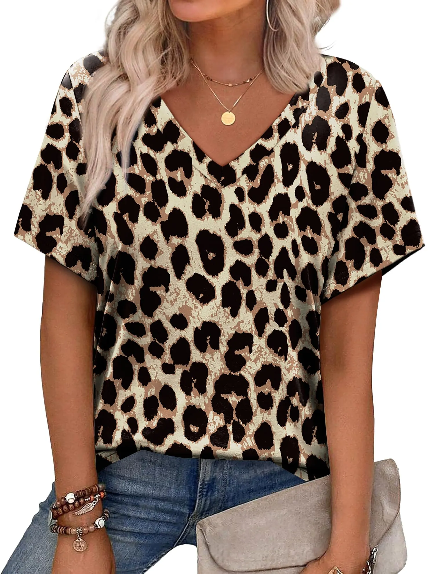 Alaroo Womens Summer Tops 2025 V Neck Short Sleeve Shirts Trendy Dressy Casual Vacation Outfits Printed