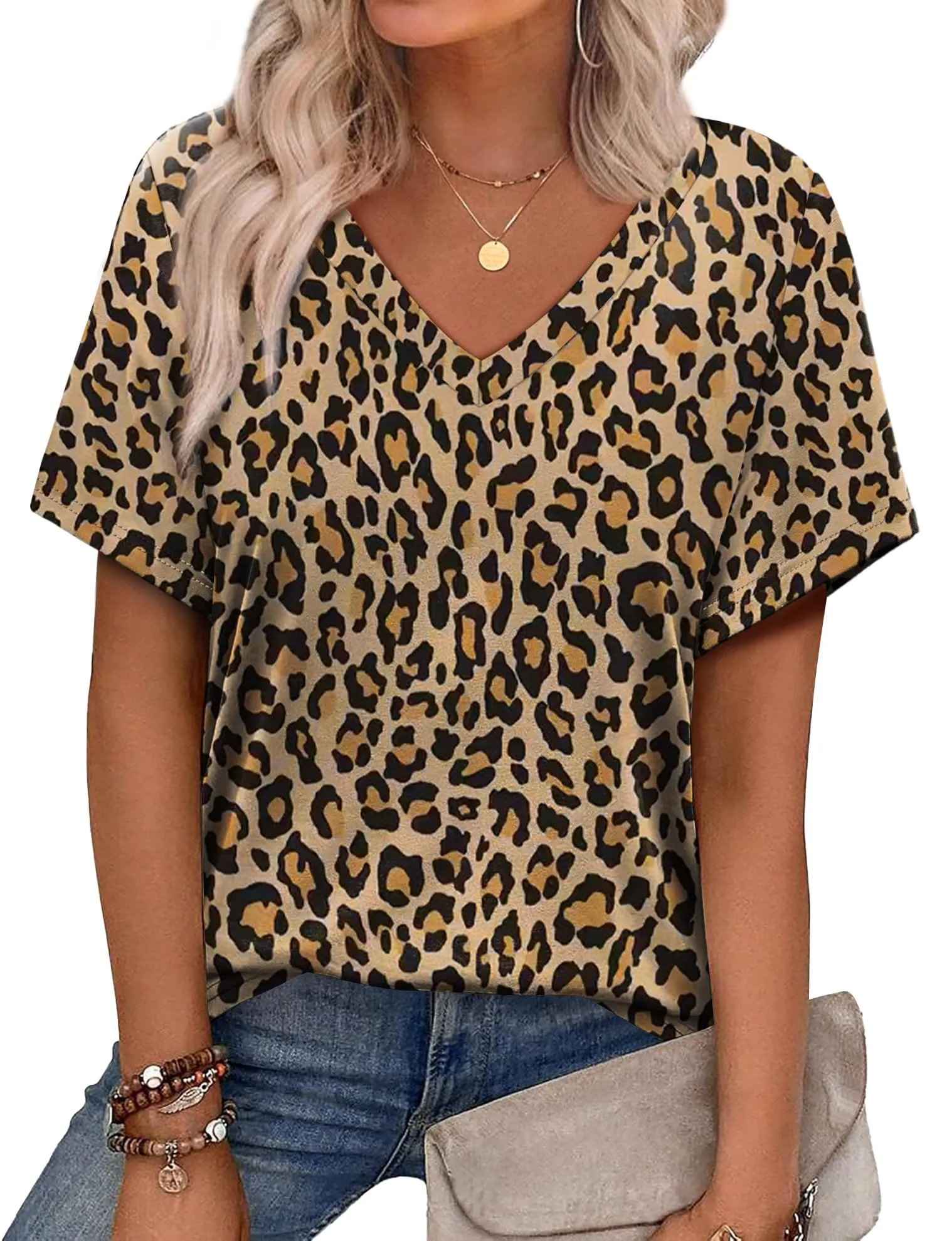 Alaroo Womens Summer Tops 2025 V Neck Short Sleeve Shirts Trendy Dressy Casual Vacation Outfits Printed