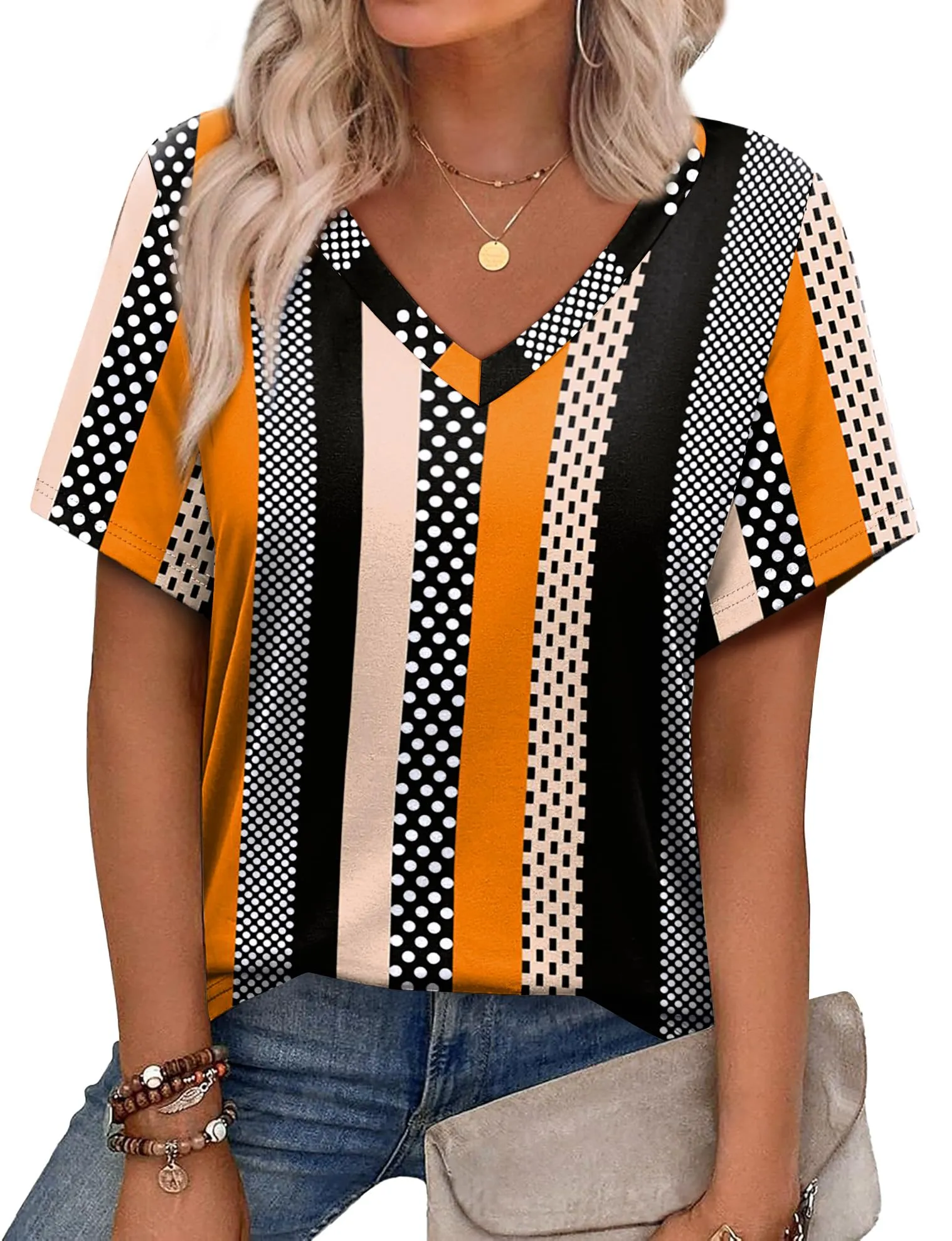 Alaroo Womens Summer Tops 2025 V Neck Short Sleeve Shirts Trendy Dressy Casual Vacation Outfits Printed