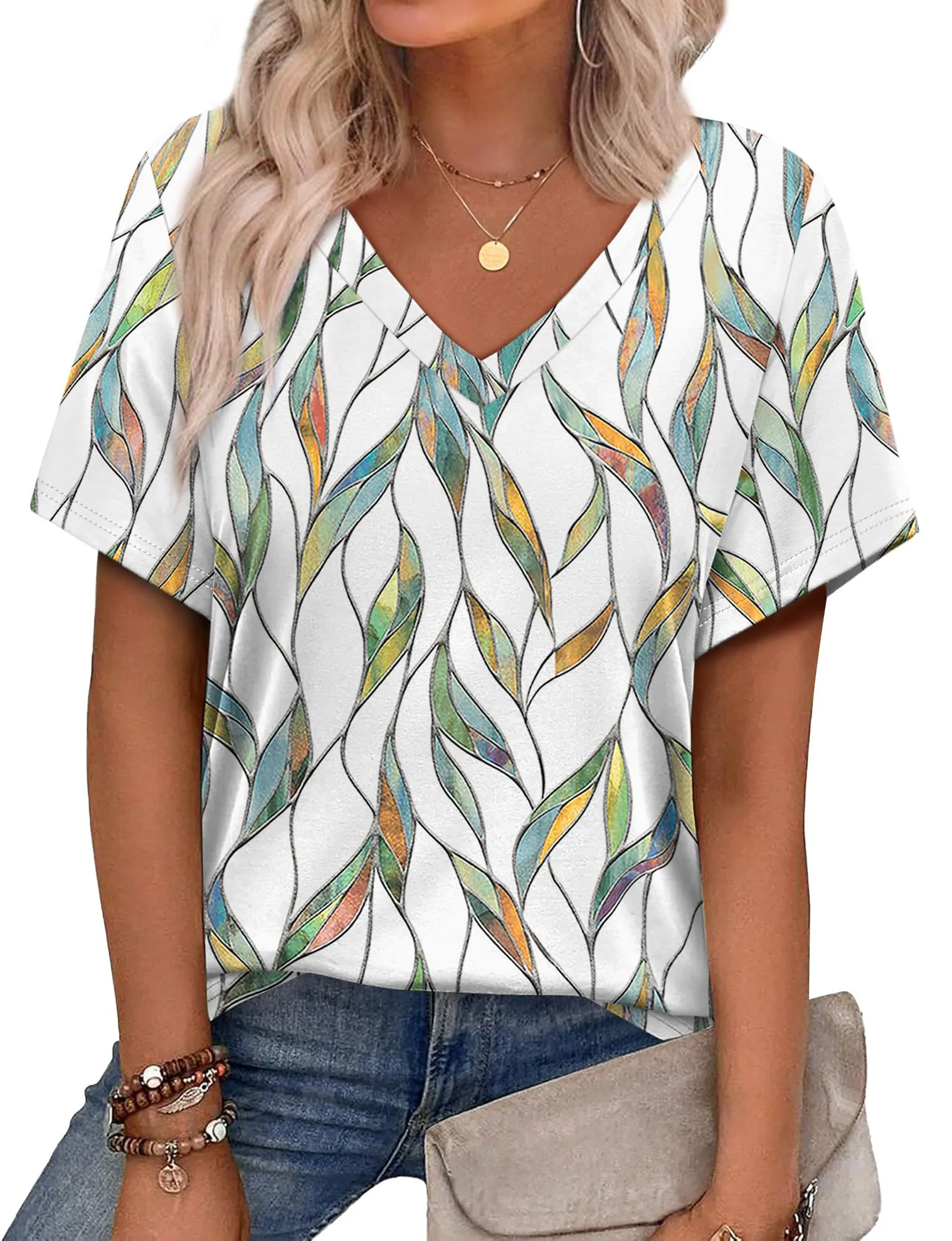 Alaroo Womens Summer Tops 2025 V Neck Short Sleeve Shirts Trendy Dressy Casual Vacation Outfits Printed