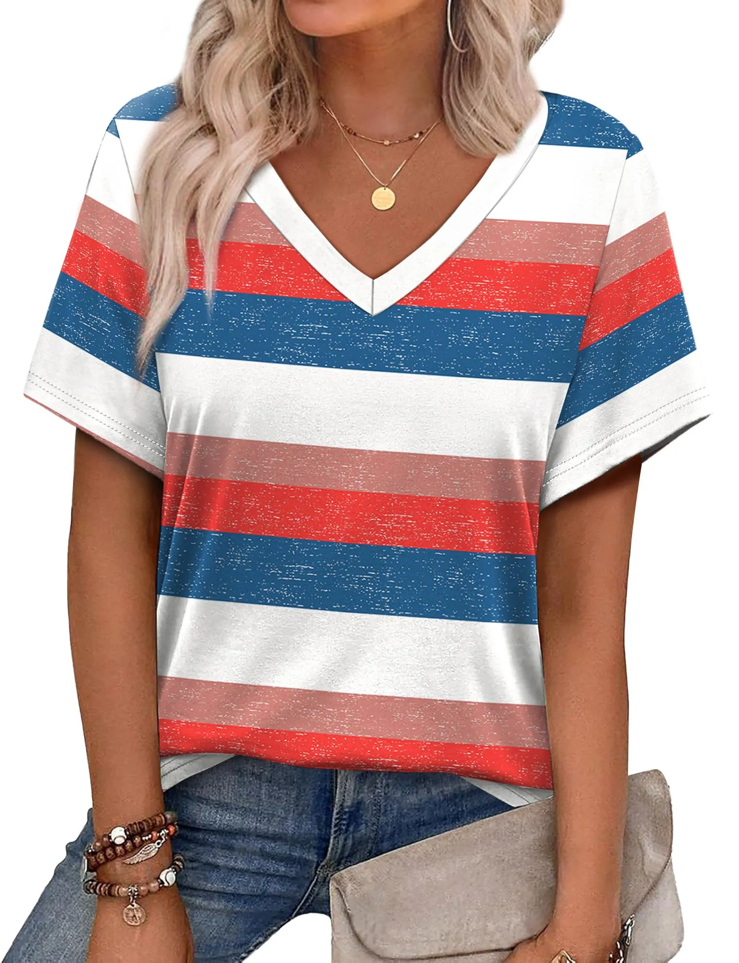 Alaroo Womens Summer Tops 2025 V Neck Short Sleeve Shirts Trendy Dressy Casual Vacation Outfits Printed
