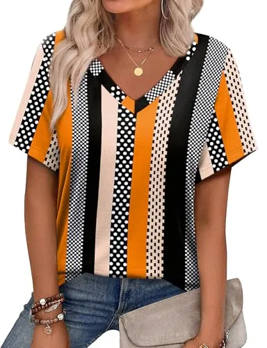 Alaroo Womens Summer Tops 2025 V Neck Short Sleeve Shirts Trendy Dressy Casual Vacation Outfits Printed