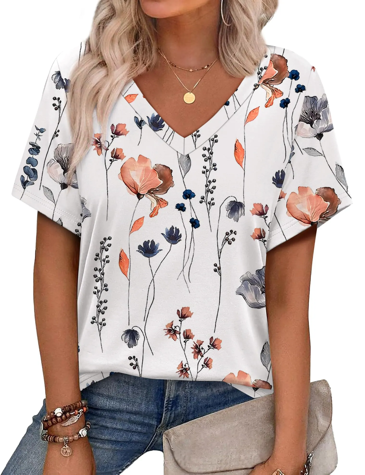 Alaroo Womens Summer Tops 2025 V Neck Short Sleeve Shirts Trendy Dressy Casual Vacation Outfits Printed