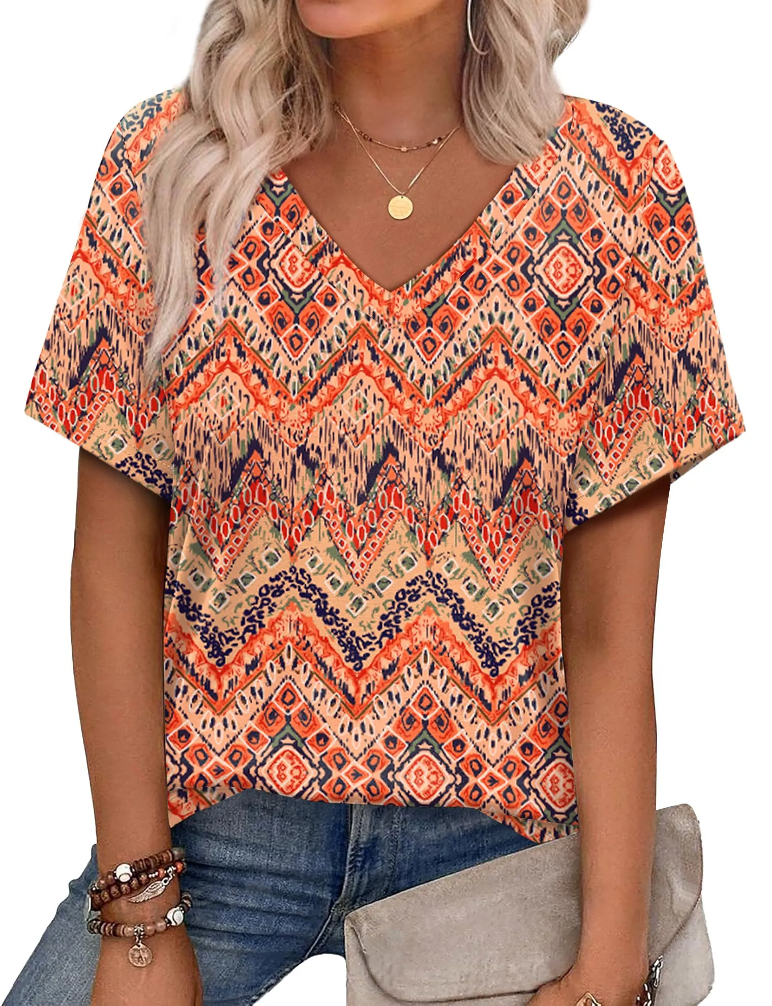 Alaroo Womens Summer Tops 2025 V Neck Short Sleeve Shirts Trendy Dressy Casual Vacation Outfits Printed