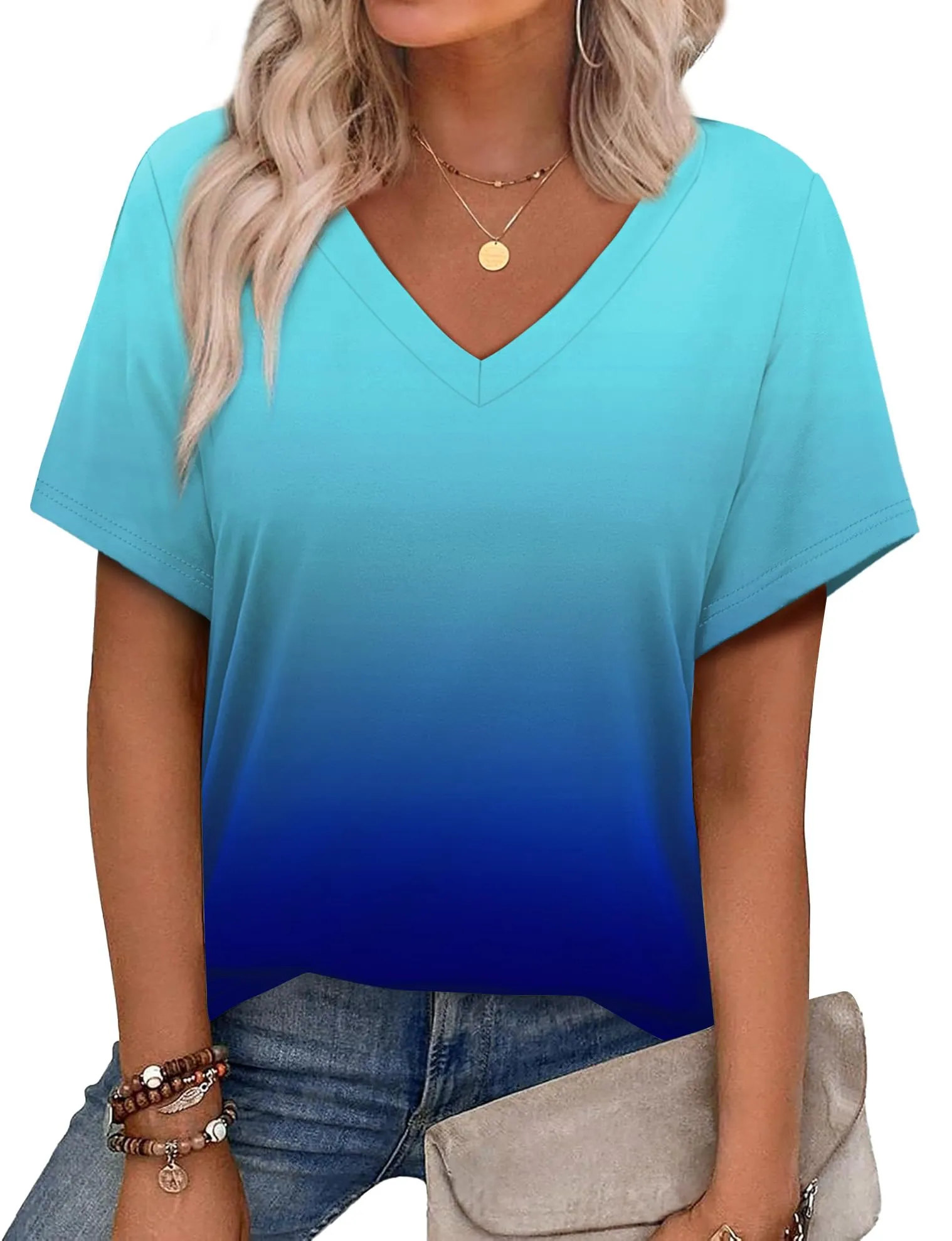 Alaroo Womens Summer Tops 2025 V Neck Short Sleeve Shirts Trendy Dressy Casual Vacation Outfits Printed