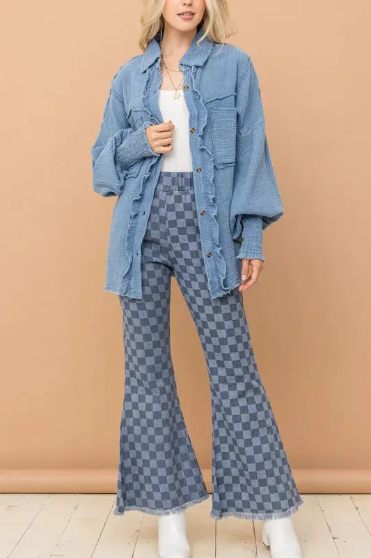 And The Why Checkerboard High Waist Bell Pants