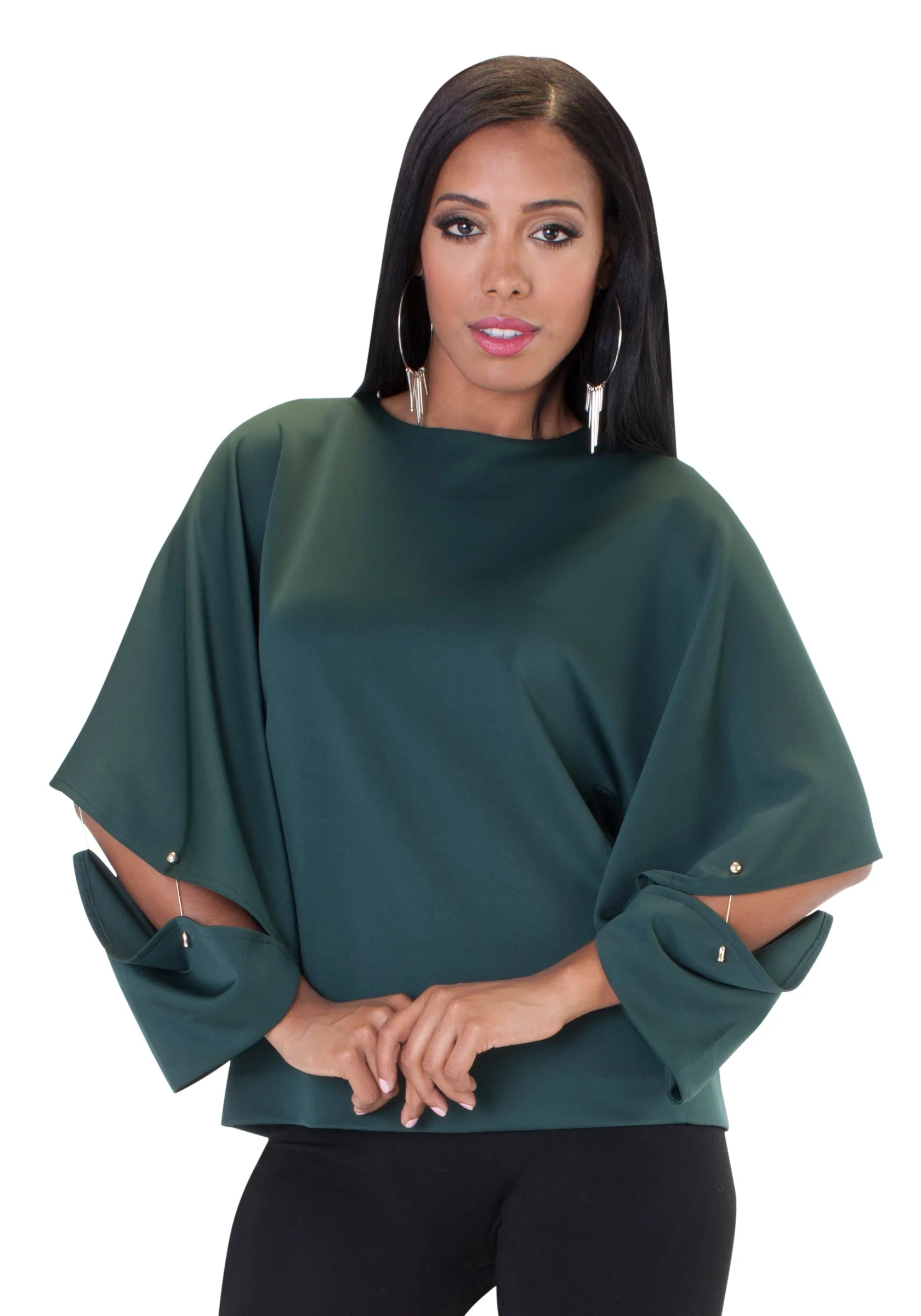 Army Green Batwing Sleeve Blouse -8624