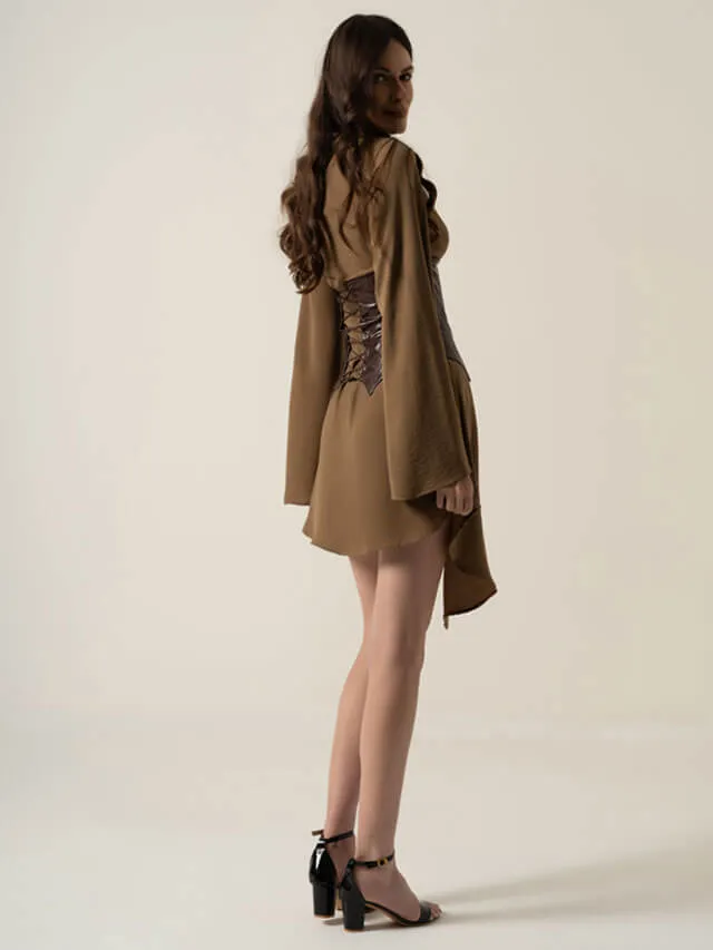 Assymetrical Shirt Dress With Corset Belt
