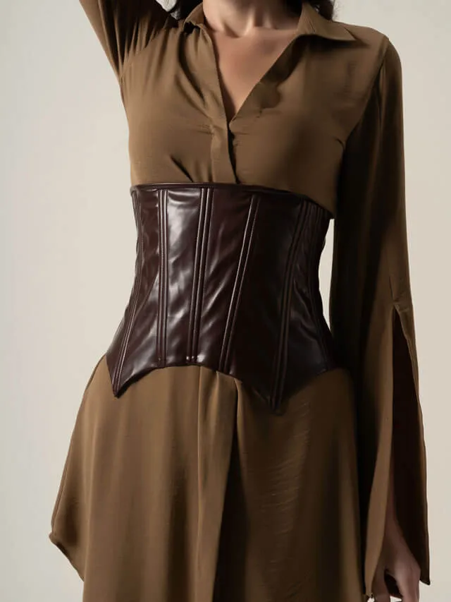 Assymetrical Shirt Dress With Corset Belt