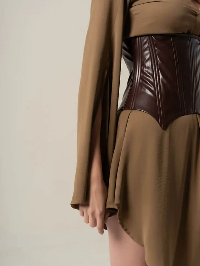Assymetrical Shirt Dress With Corset Belt