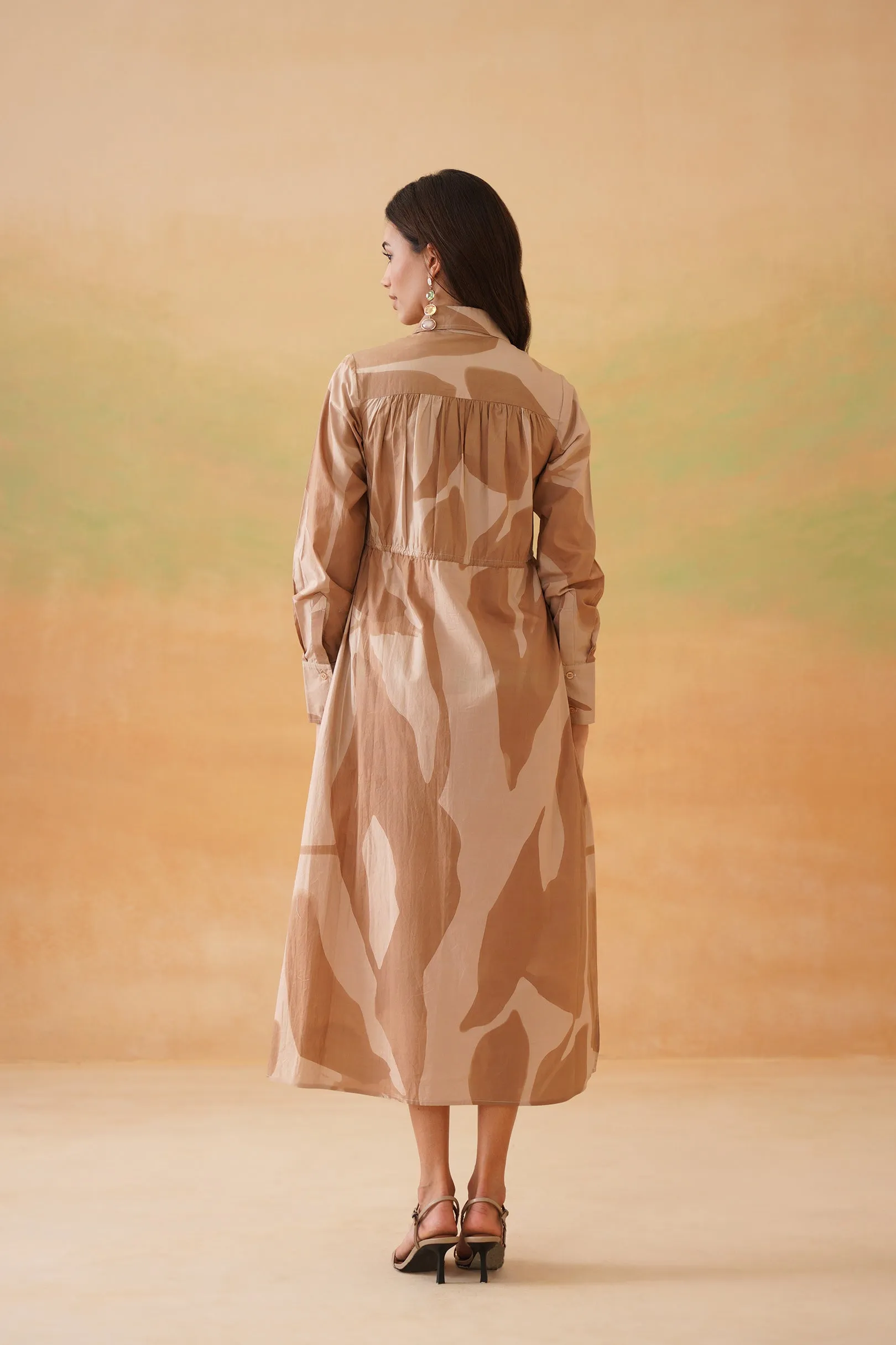 Aurora Bloom brown Midi shirt dress