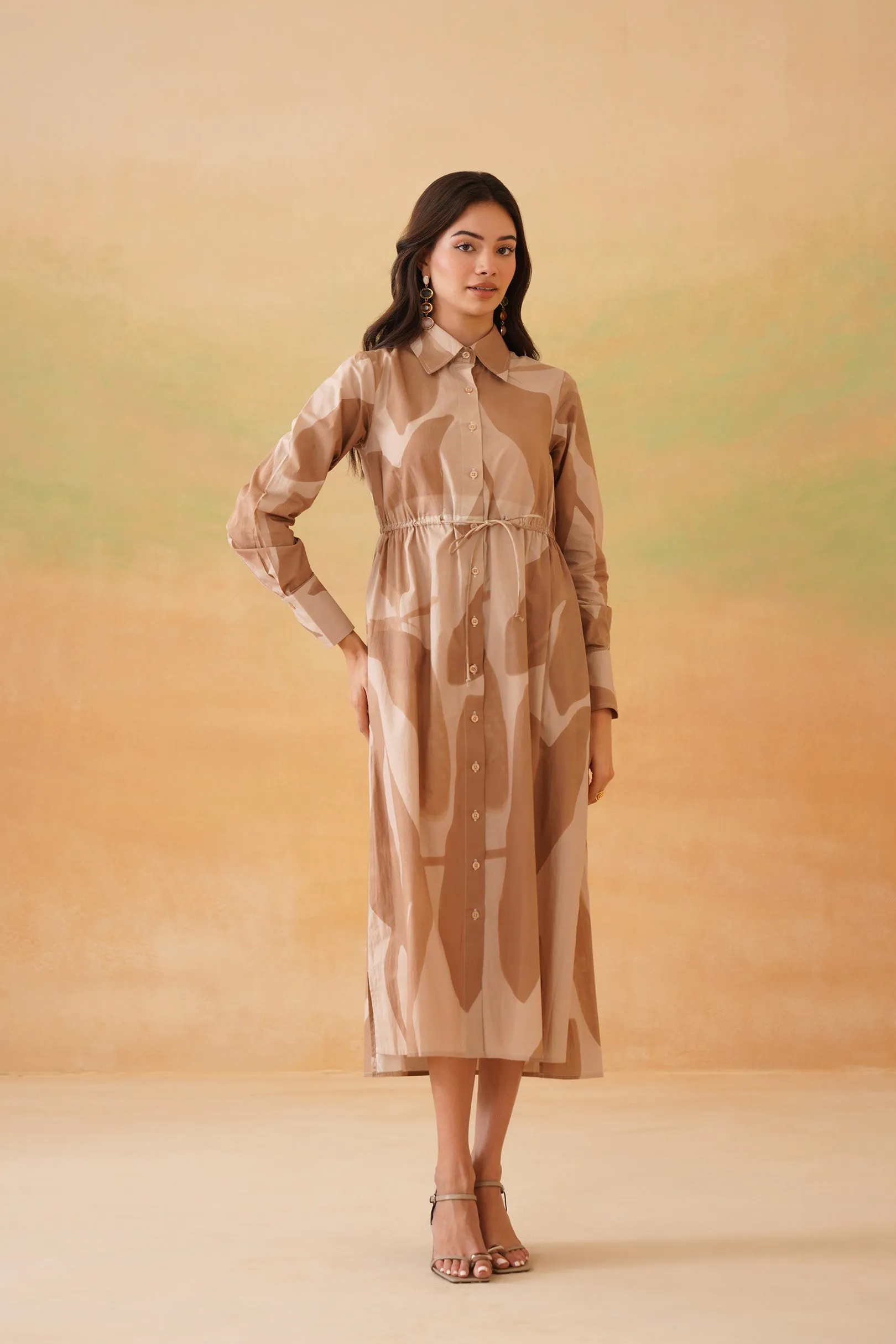 Aurora Bloom brown Midi shirt dress