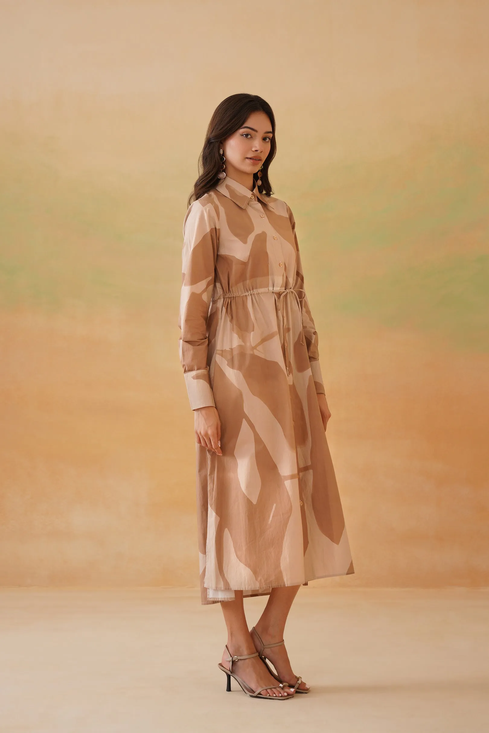 Aurora Bloom brown Midi shirt dress