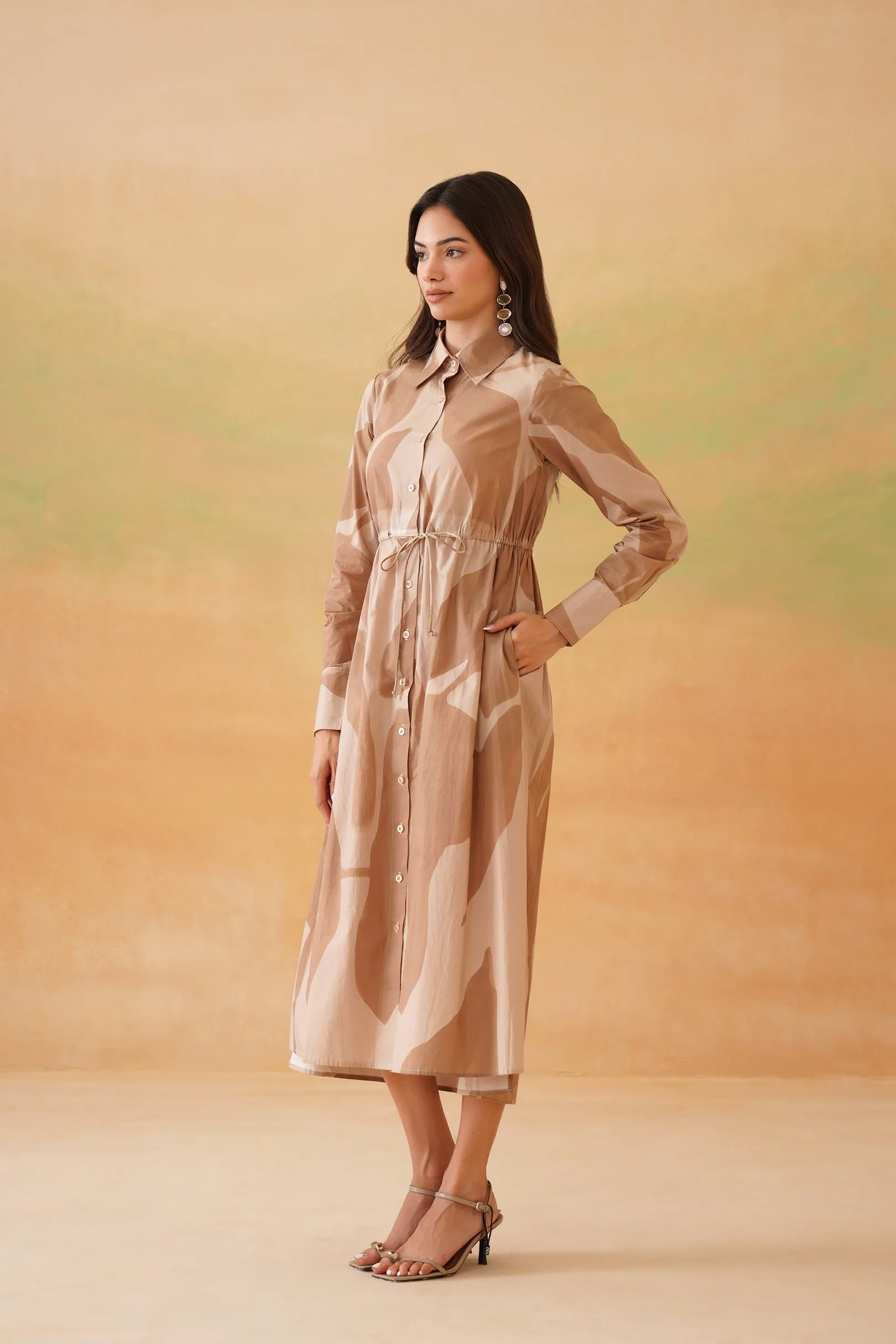 Aurora Bloom brown Midi shirt dress