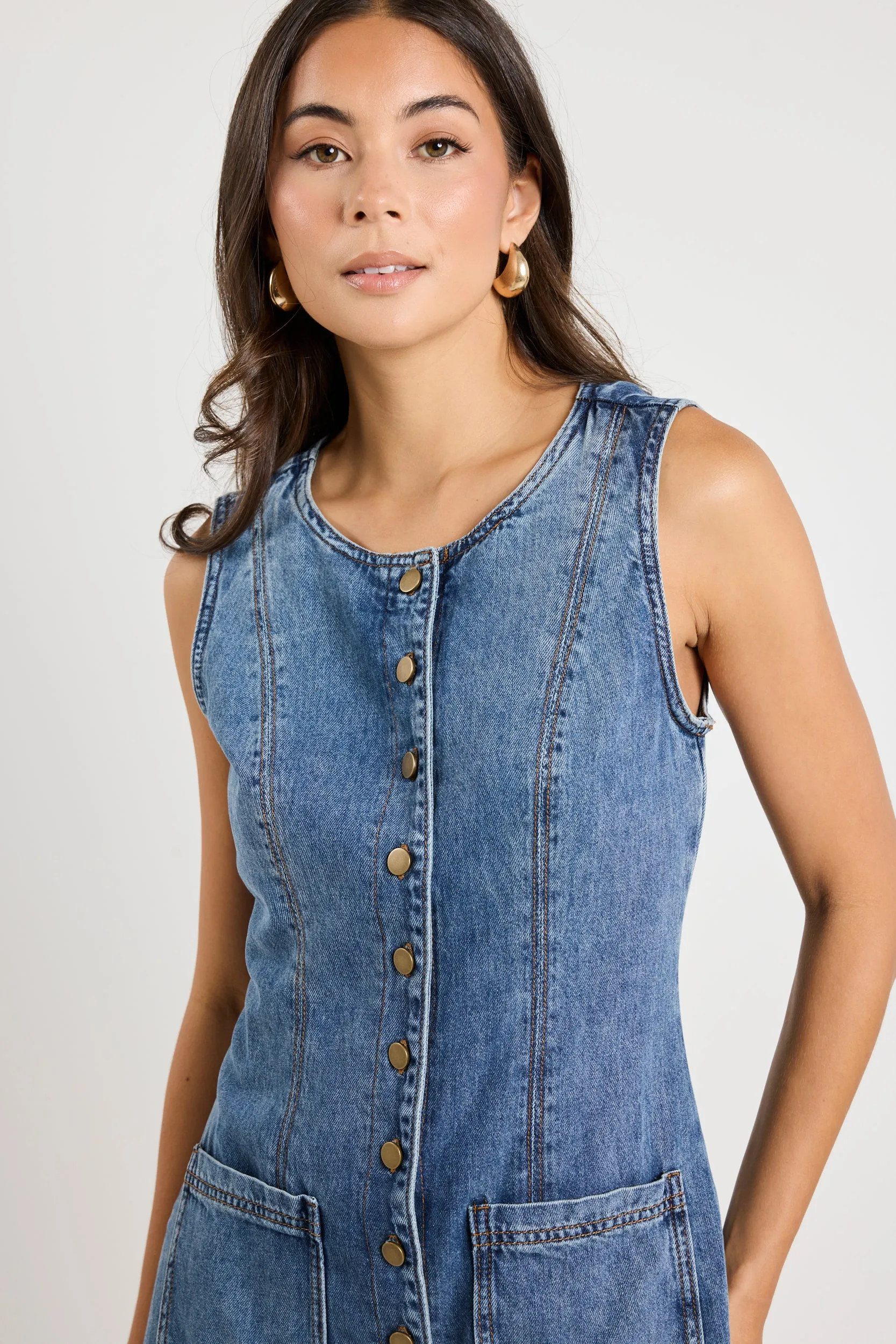Avenue Mineral Blue Denim Mini Vest Dress