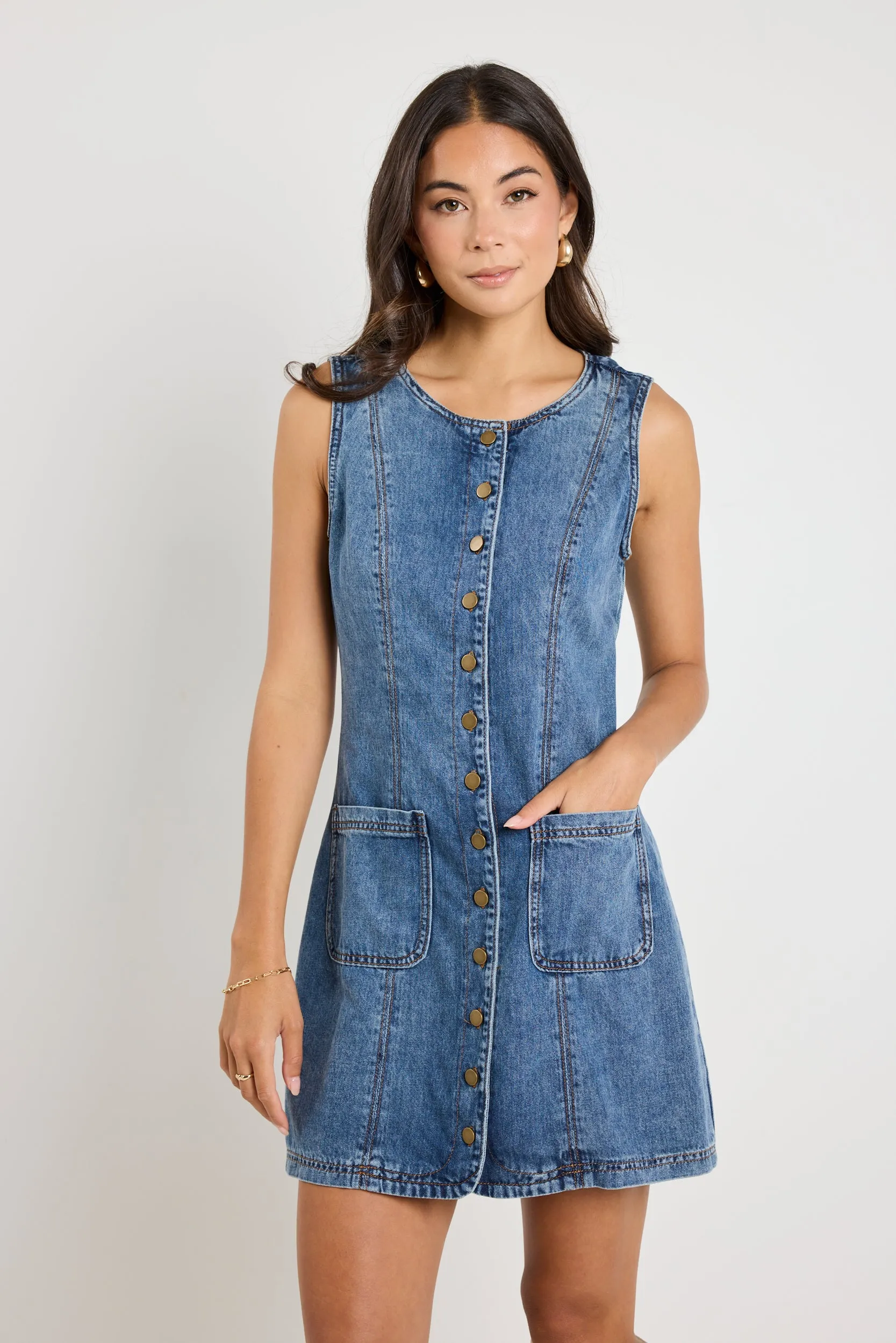 Avenue Mineral Blue Denim Mini Vest Dress