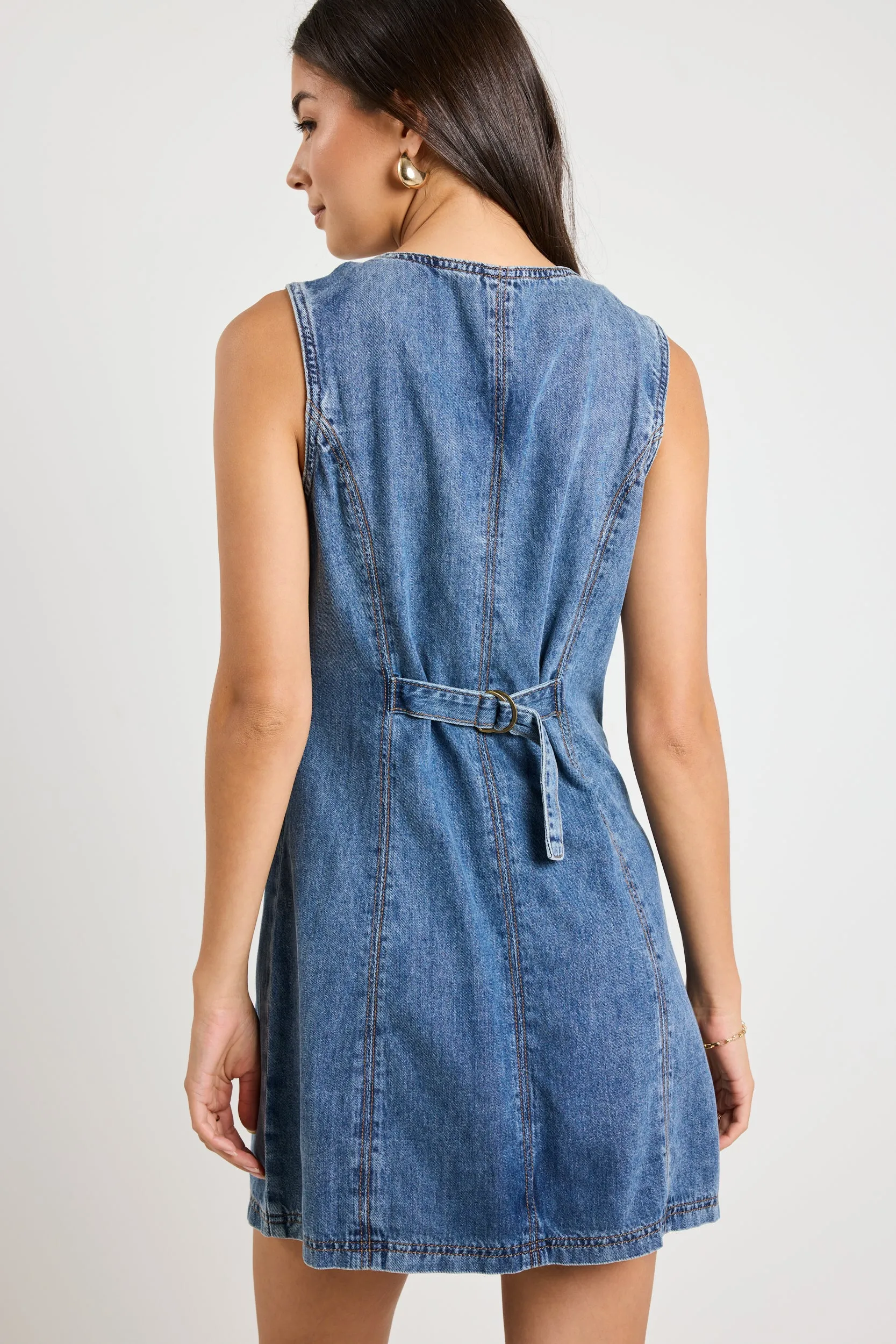 Avenue Mineral Blue Denim Mini Vest Dress