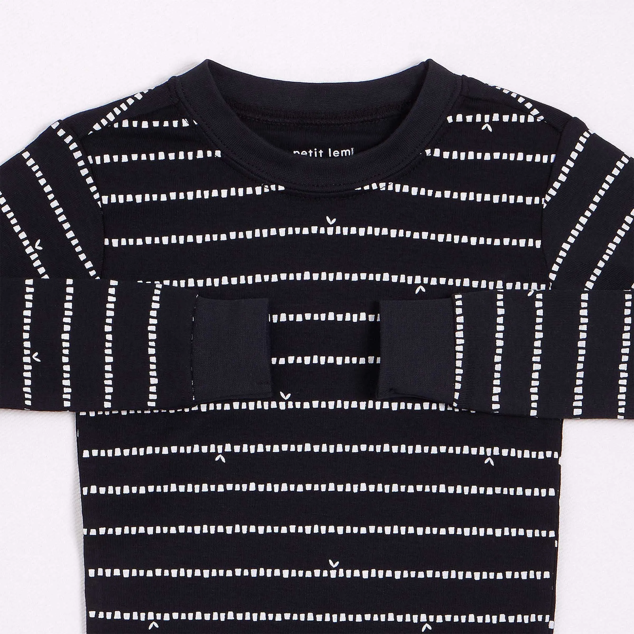 Bamboo Shoot Striped Print on Black PJ Set
