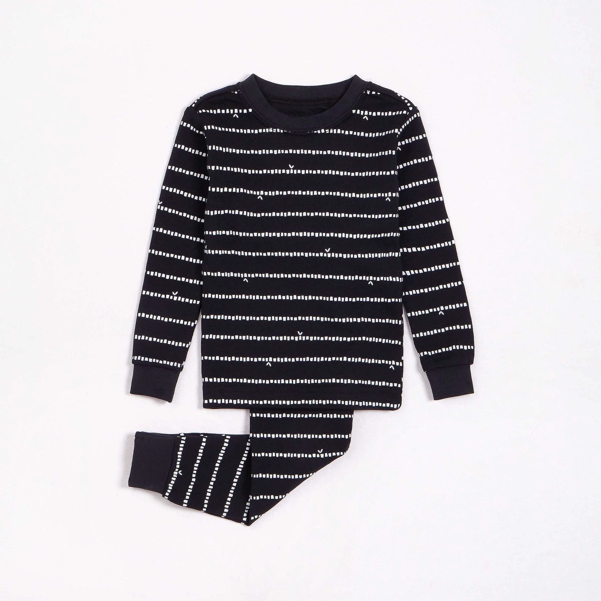 Bamboo Shoot Striped Print on Black PJ Set