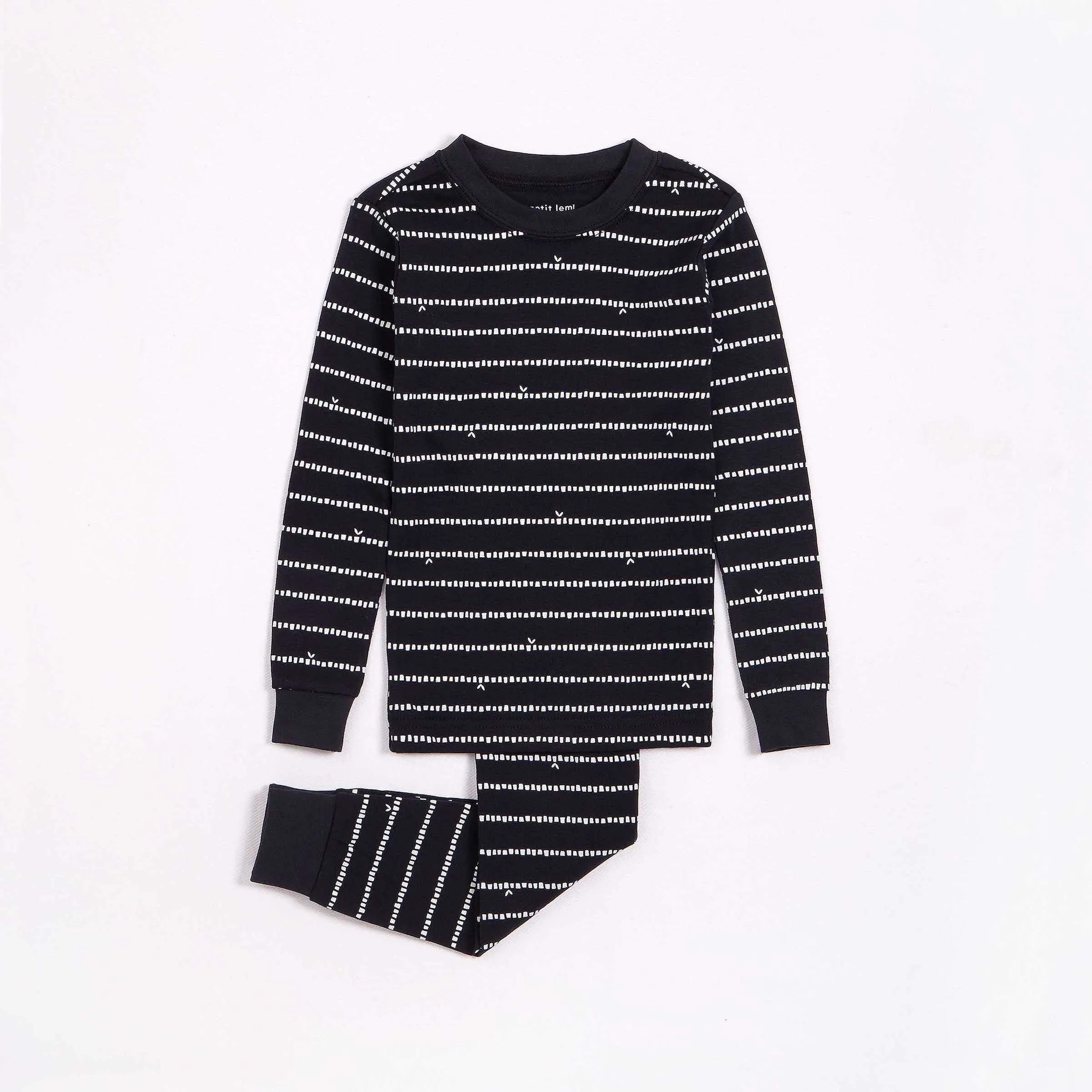 Bamboo Shoot Striped Print on Black PJ Set