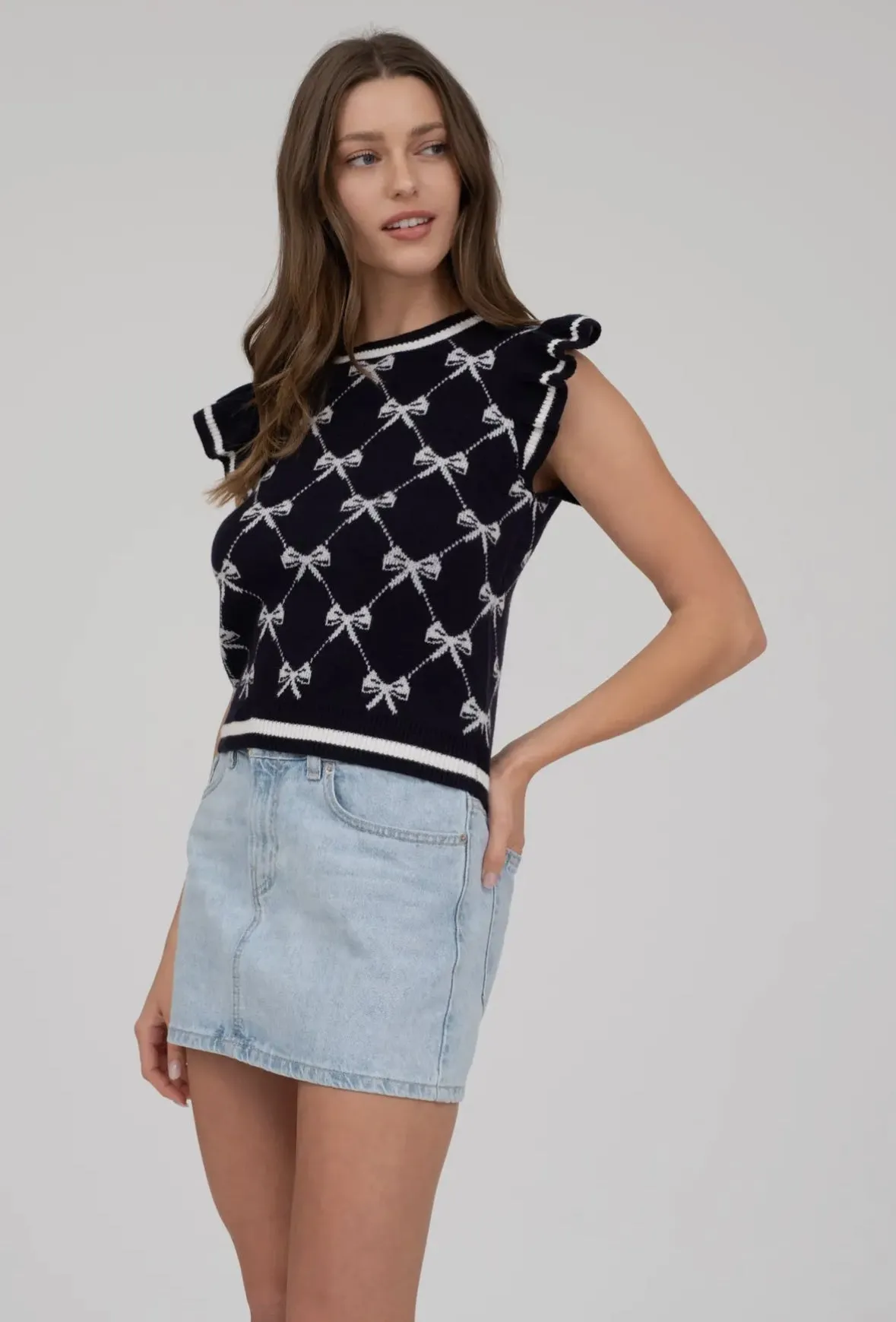Bella Bow Knit Top - Navy