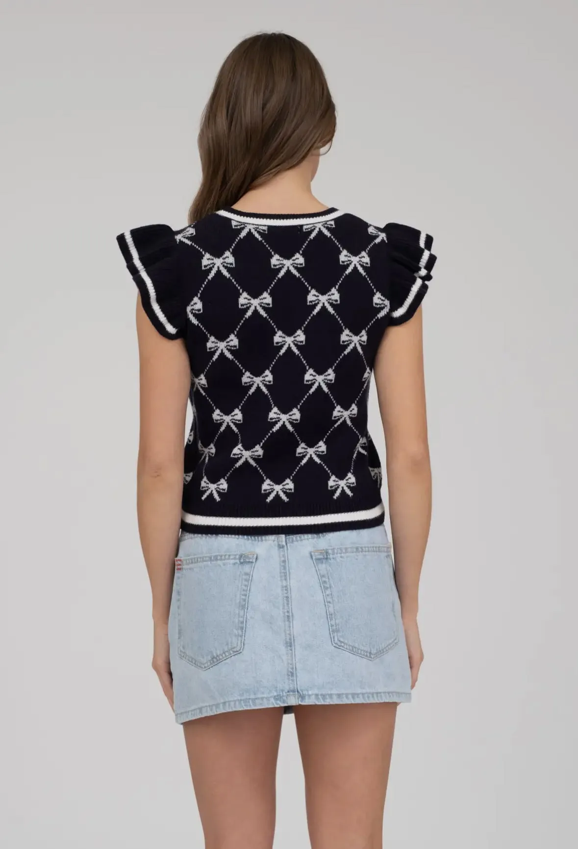Bella Bow Knit Top - Navy