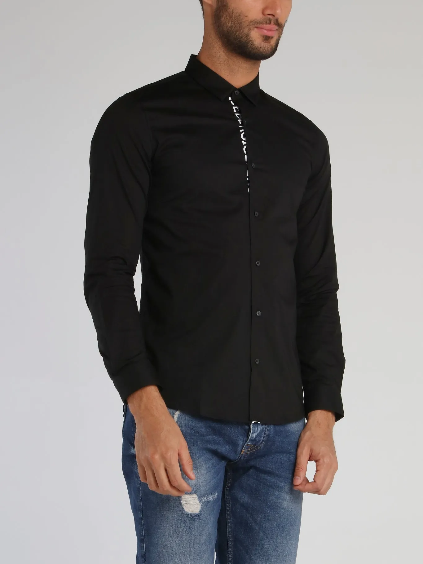 Black Logo Tape Long Sleeve Polo Shirt
