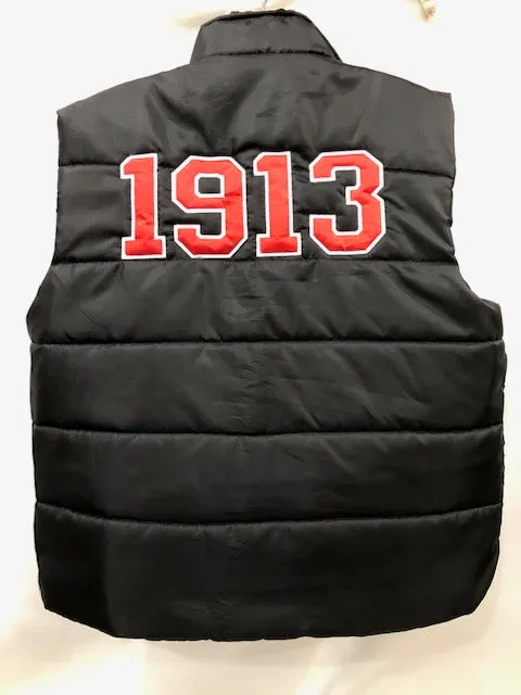 Black Puff Vest w/Greek Letters, Crest and 1913