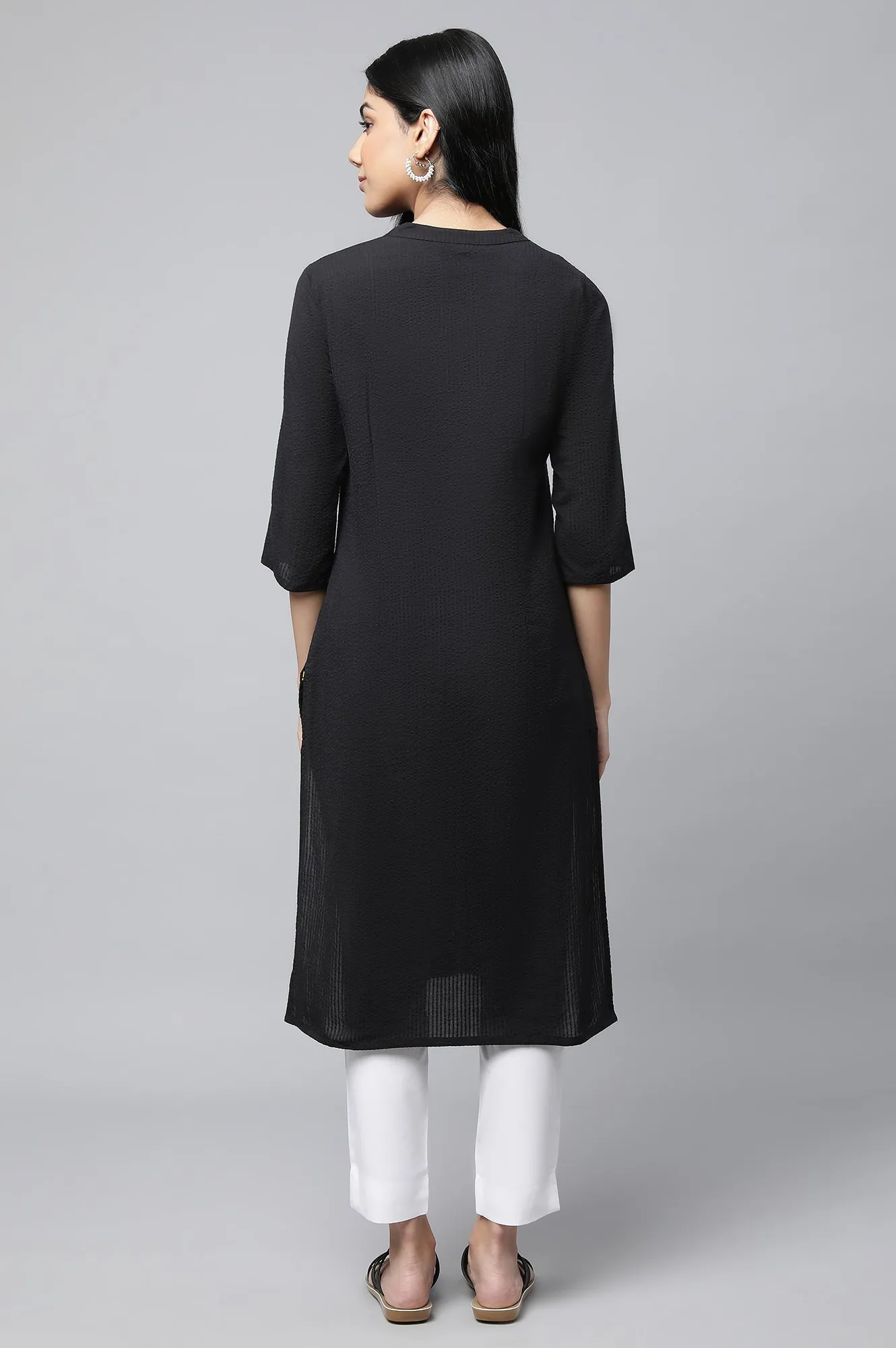 Black Seer Sucker kurta & Trouser Set
