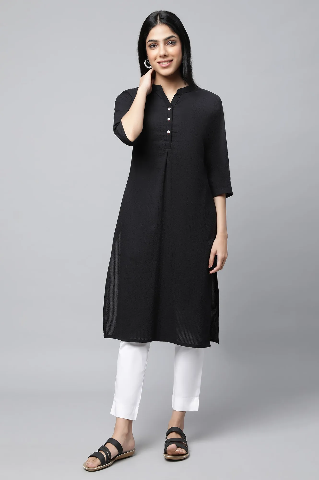 Black Seer Sucker kurta & Trouser Set