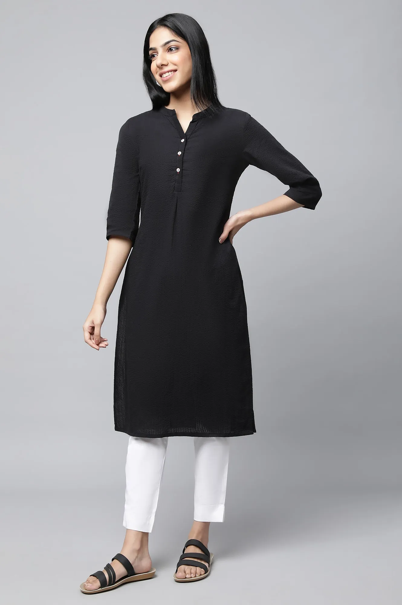 Black Seer Sucker kurta & Trouser Set
