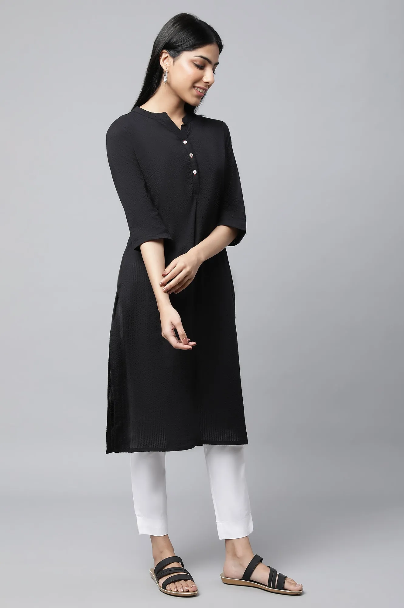 Black Seer Sucker kurta & Trouser Set