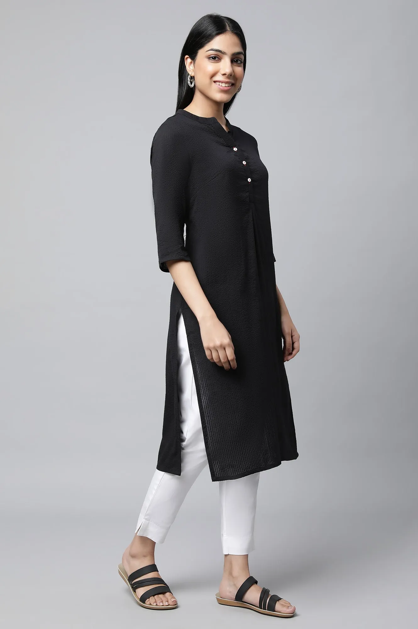 Black Seer Sucker kurta & Trouser Set