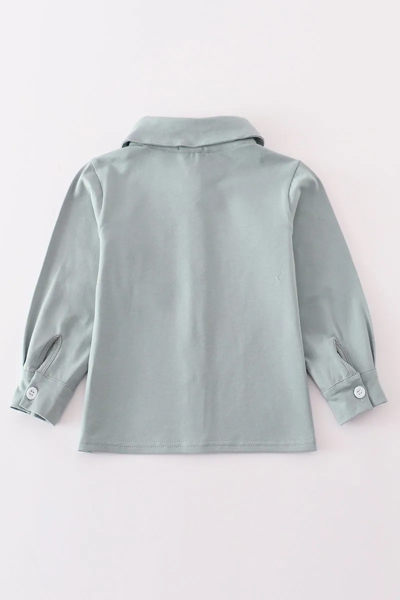 Blue crab embroidery boy button down shirt