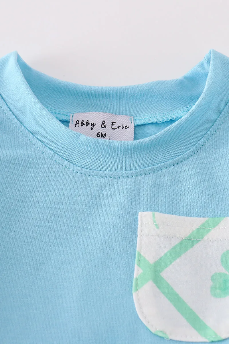 Blue St.patricks Clover Boy Bloomer Set