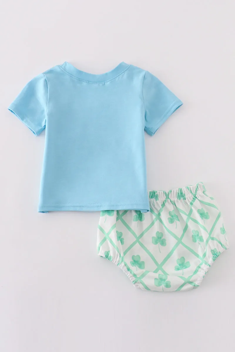 Blue St.patricks Clover Boy Bloomer Set