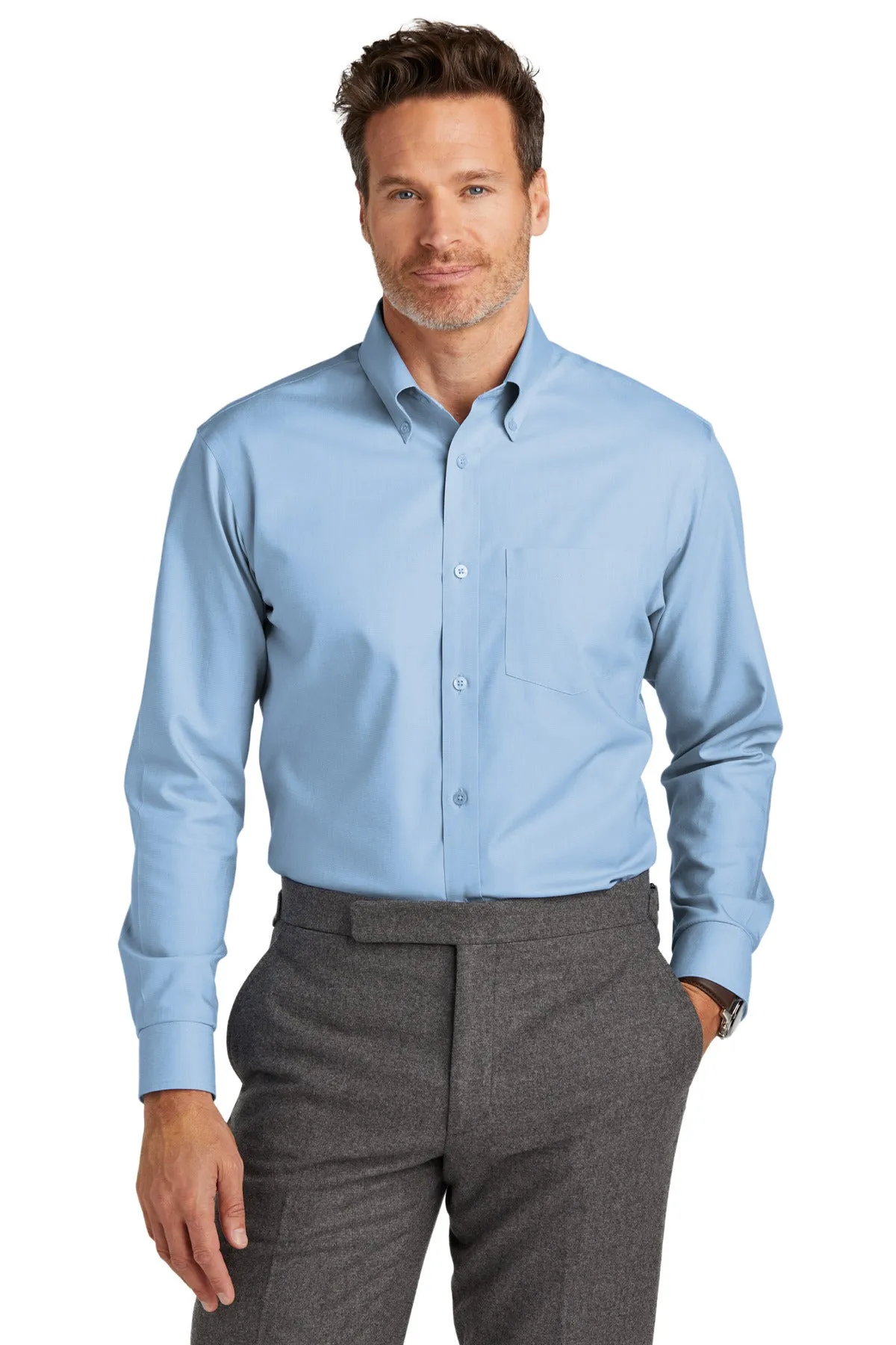 Brooks Brothers Tall Wrinkle-Free Stretch Nailhead Shirt TBB18002 Newport Blue Tall